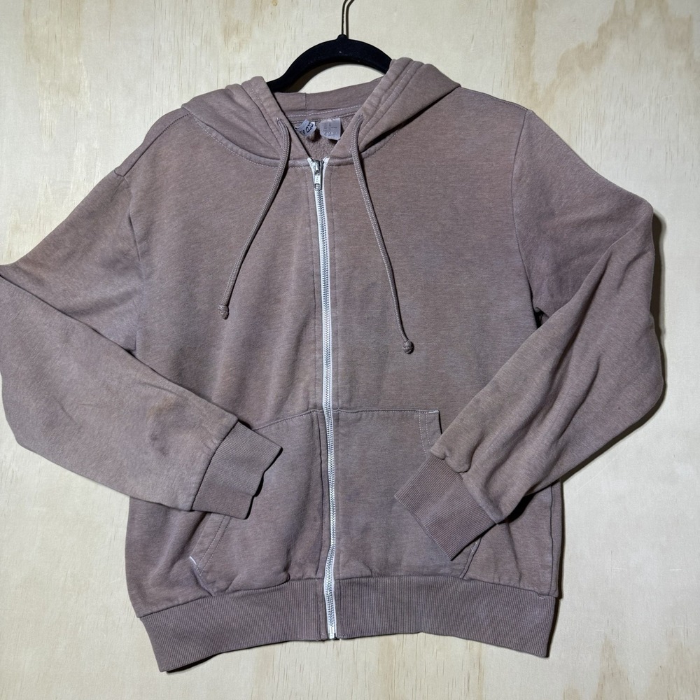 H&M Divided Brown Full Zip Hoodie Sweatshirt Y2K Casual Zip Up Fleece Med